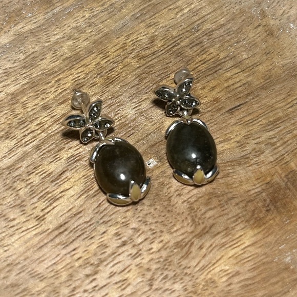 David Sigal Green Labradorite Flower Enamel 925 Sterling Silver Drop Earrings - Picture 3 of 15